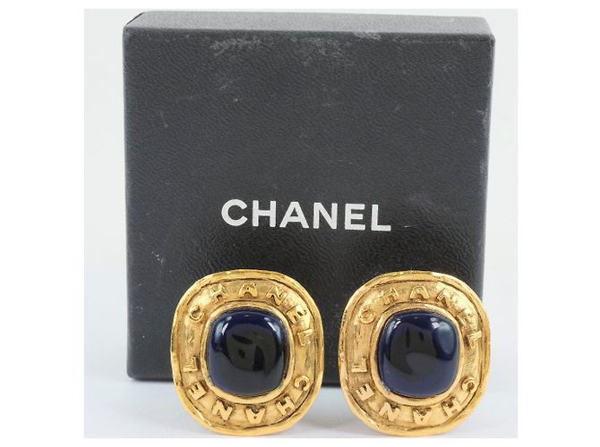 Vintage Farbstein Ohrringe von Chanel Blau - Ansicht 9