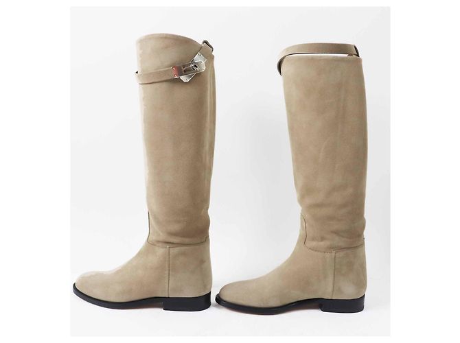 Hermès Kelly Buckle Springstiefel Chevre Veroa, knielang Beige - Ansicht 4