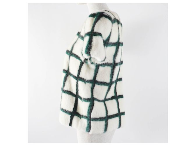 Top in seta di visone a maniche corte Christian Dior 5A26586A6035 Nero Bianco Verde - vista 3