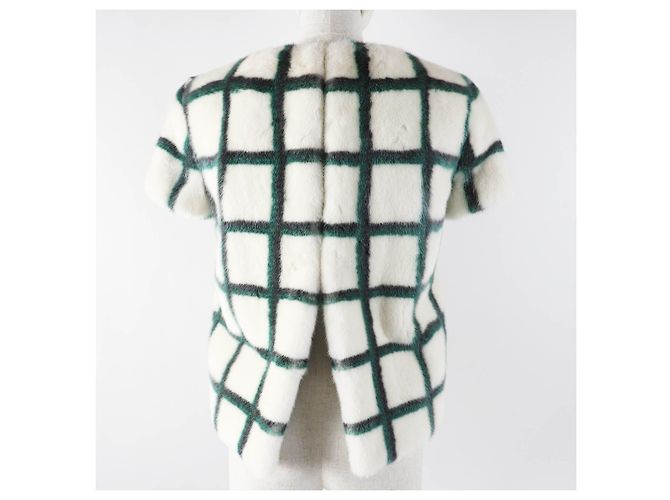 Top in seta di visone a maniche corte Christian Dior 5A26586A6035 Nero Bianco Verde - vista 4