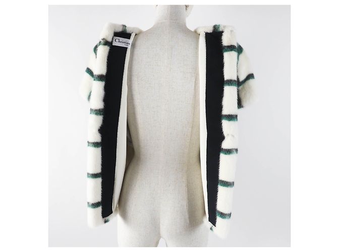 Top in seta di visone a maniche corte Christian Dior 5A26586A6035 Nero Bianco Verde - vista 5