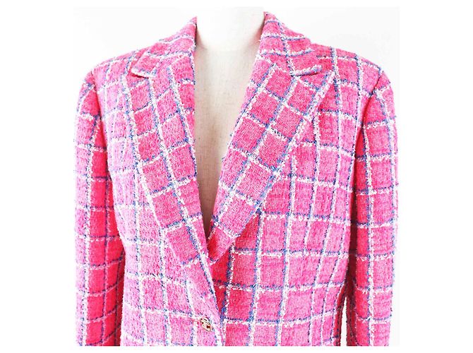 Chaqueta de tweed de algodón y poliamida con botón joya COCO de Chanel Rosa Blanco Azul - vista 2
