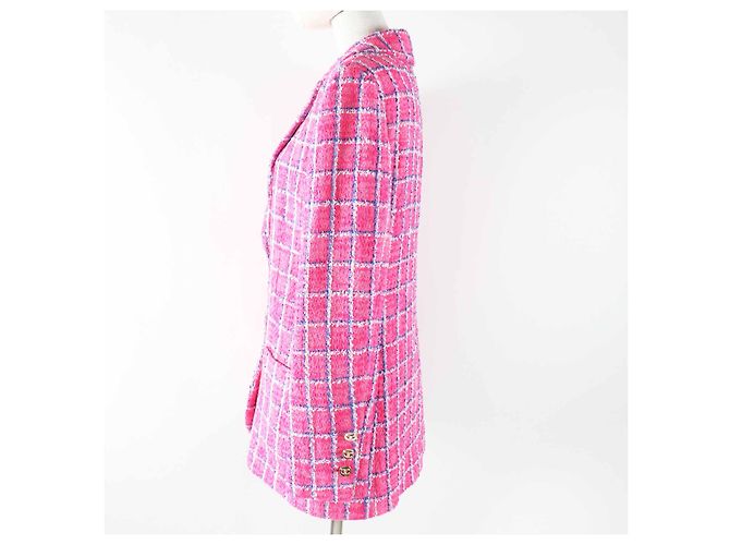 Chaqueta de tweed de algodón y poliamida con botón joya COCO de Chanel Rosa Blanco Azul - vista 3