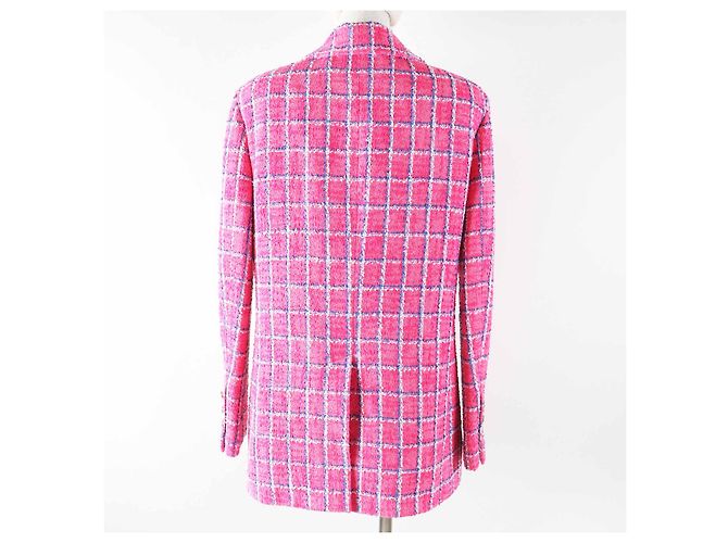Chaqueta de tweed de algodón y poliamida con botón joya COCO de Chanel Rosa Blanco Azul - vista 4
