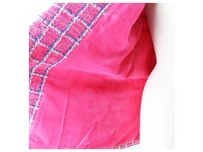 Chaqueta de tweed de algodón y poliamida con botón joya COCO de Chanel Rosa Blanco Azul - vista 5