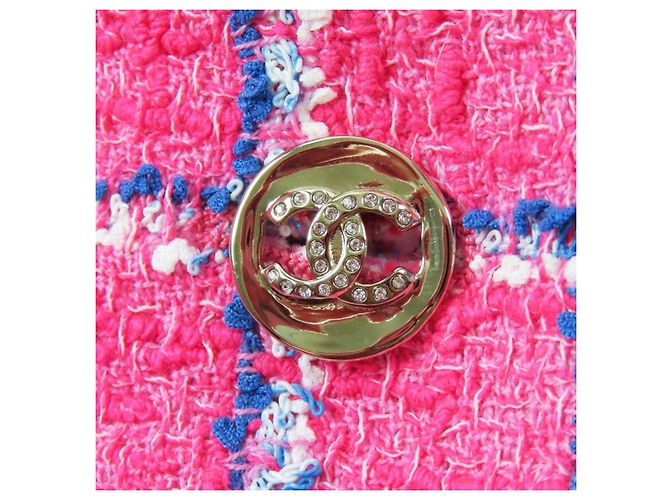 Chaqueta de tweed de algodón y poliamida con botón joya COCO de Chanel Rosa Blanco Azul - vista 6