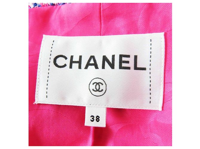 Chaqueta de tweed de algodón y poliamida con botón joya COCO de Chanel Rosa Blanco Azul - vista 8
