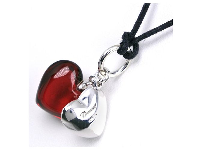 Autre Marque Collana Baccarat Doppio Cuore in Argento 925 Rosso - vista 3