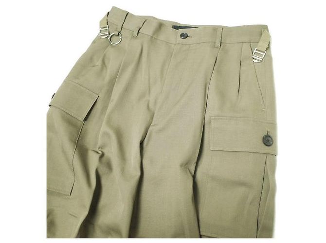 Autre Marque Pantalones Cargo Pantalones de Lana Beige Caqui - vista 3