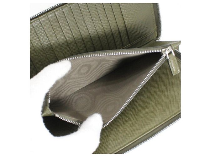 Prada Khaki Saffiano Long Wallet - view 11