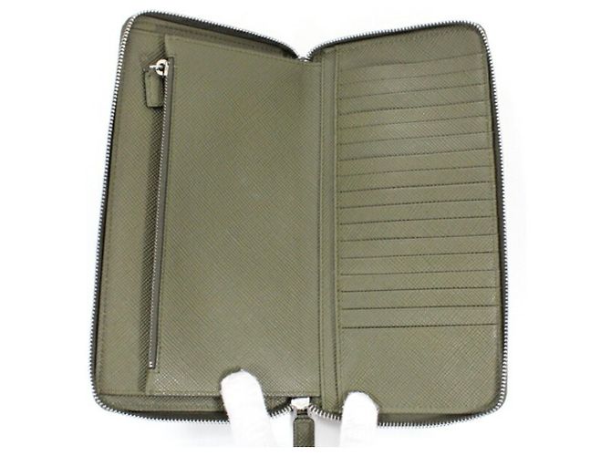 Prada Khaki Saffiano Long Wallet - view 8