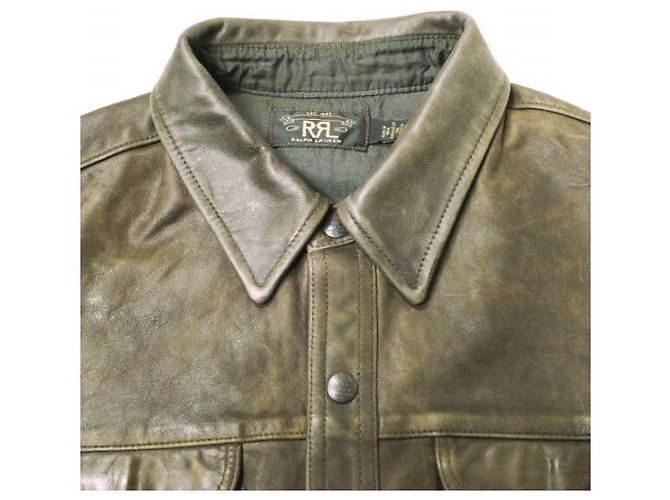 Ralph Lauren Camicia overshirt in pelle invecchiata a mano RRL Marrone Nero - vista 5