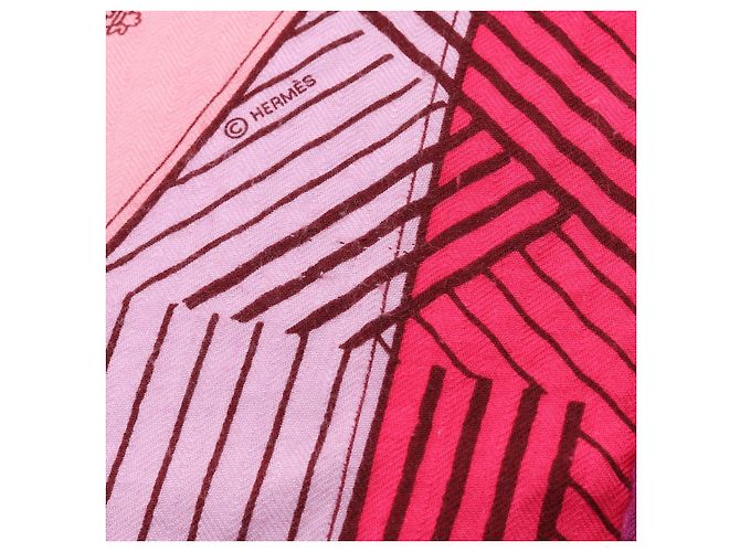 Hermès Sciarpa in seta e cashmere Hermes JEU DES OMNIBUS ET DAMES BLANCHES Rosa Multicolore - vista 9