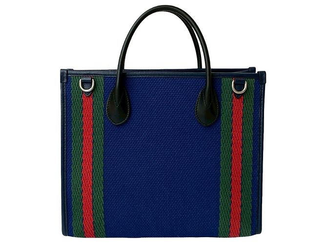 Bolsa de mão em lona e couro Sherry Line com G entrelaçado GUCCI Preto Vermelho Azul Verde Azul marinho - vista 3