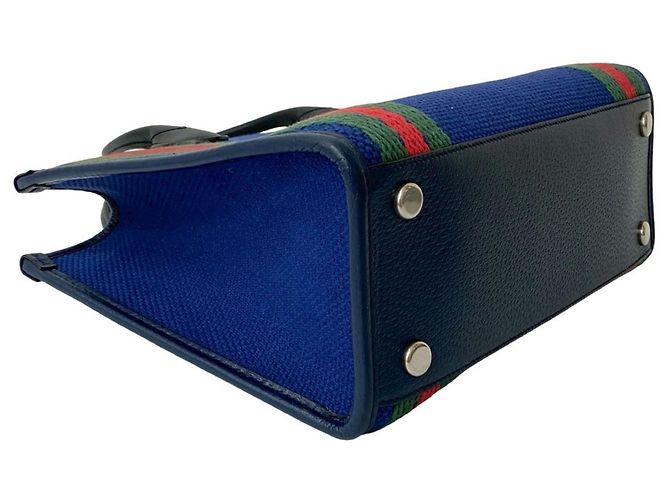 Bolsa de mão em lona e couro Sherry Line com G entrelaçado GUCCI Preto Vermelho Azul Verde Azul marinho - vista 7