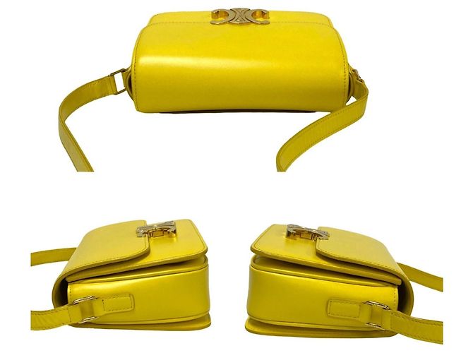 Céline Celine Teen Triomphe Logo Hardware Calf Leather Mini Shoulder Bag Yellow - view 5