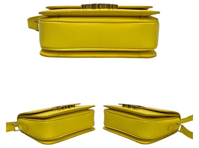 Céline Celine Teen Triomphe Logo Hardware Calf Leather Mini Shoulder Bag Yellow - view 6