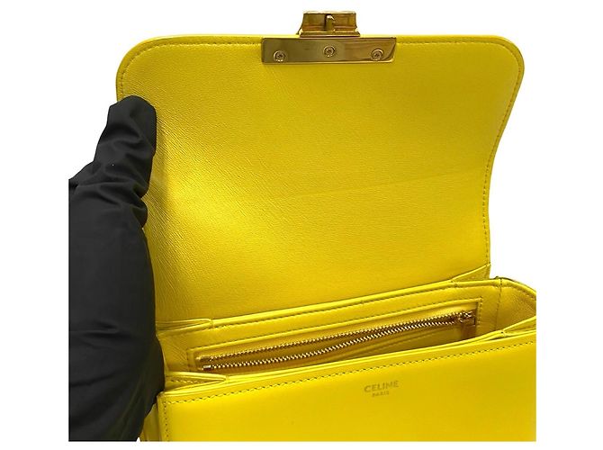 Céline Celine Teen Triomphe Logo Hardware Calf Leather Mini Shoulder Bag Yellow - view 8