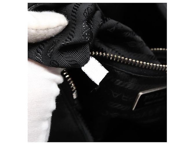 PRADA Borsa a Mano Nylon Argento Nero Auth 139576 - vista 12