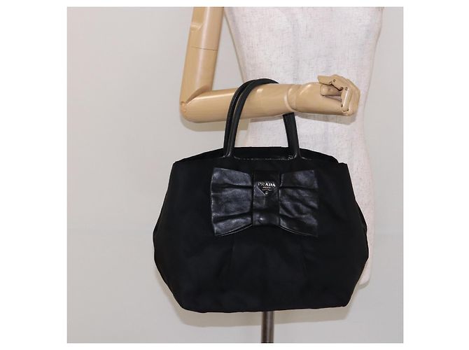 PRADA Borsa a Mano Nylon Argento Nero Auth 139576 - vista 23