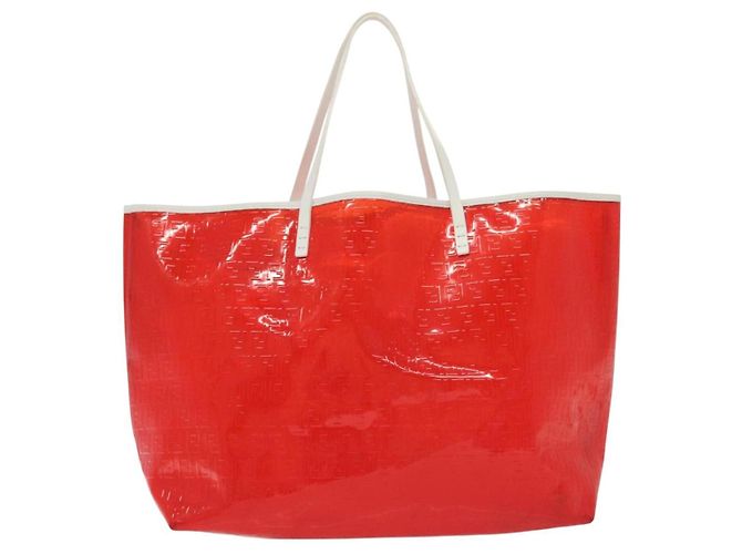 FENDI Zucchino Tote Bag Vinyl Rot Weiß Auth ep10155 - Ansicht 13