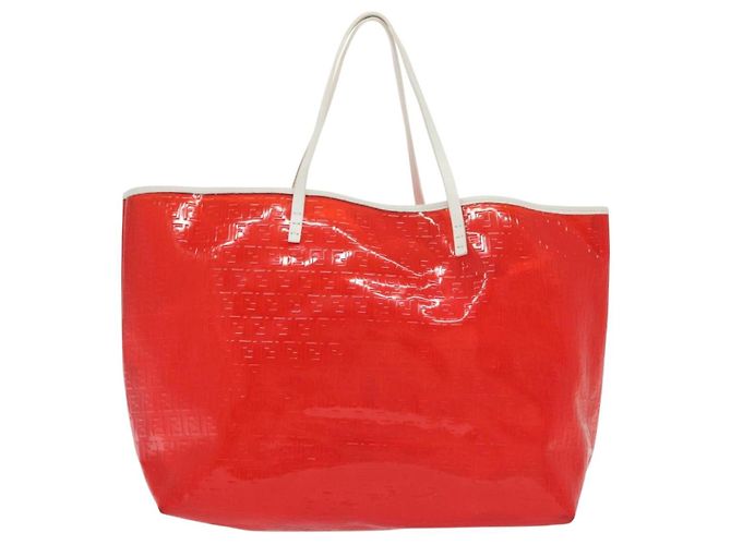 FENDI Zucchino Tote Bag Vinyl Rot Weiß Auth ep10155 - Ansicht 2