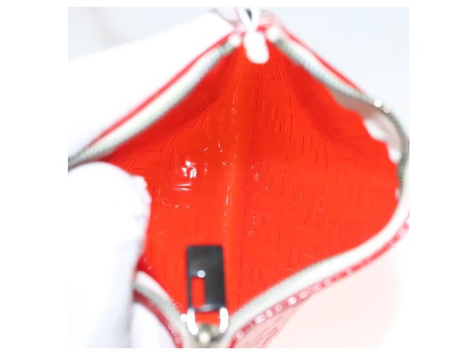 FENDI Zucchino Tote Bag Vinyl Rot Weiß Auth ep10155 - Ansicht 21