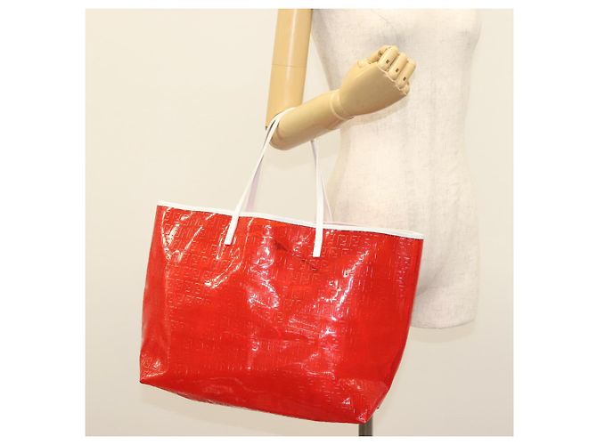 FENDI Zucchino Tote Bag Vinyl Rot Weiß Auth ep10155 - Ansicht 22