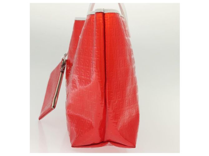 FENDI Zucchino Tote Bag Vinyl Rot Weiß Auth ep10155 - Ansicht 3