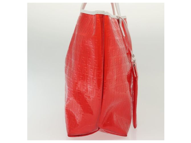 FENDI Zucchino Tote Bag Vinyl Rot Weiß Auth ep10155 - Ansicht 4