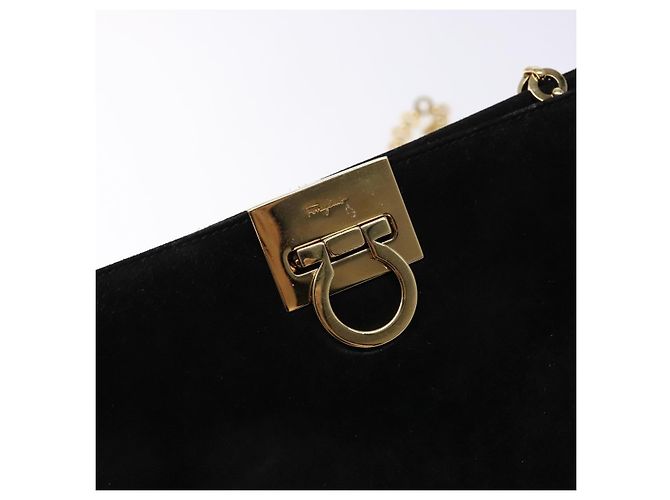 Borsa a spalla Gancini in suede nero e oro Auth BA5012 di Salvatore Ferragamo D'oro - vista 10