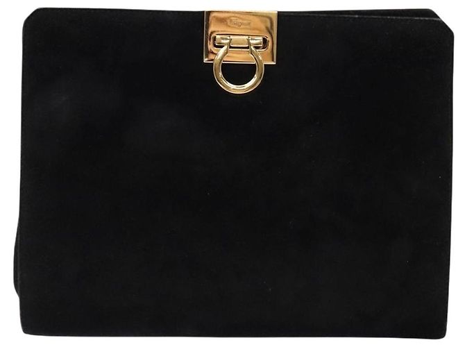 Borsa a spalla Gancini in suede nero e oro Auth BA5012 di Salvatore Ferragamo D'oro - vista 13