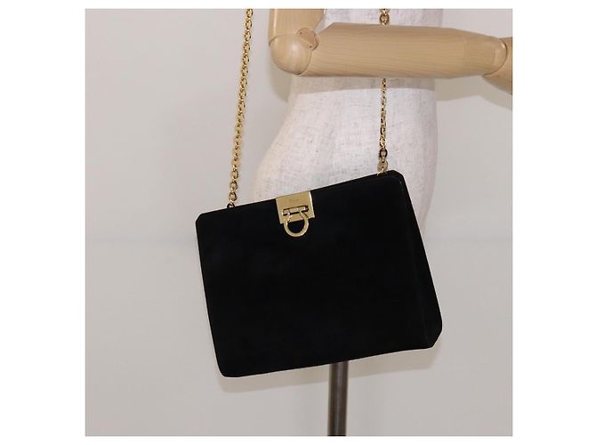 Borsa a spalla Gancini in suede nero e oro Auth BA5012 di Salvatore Ferragamo D'oro - vista 20