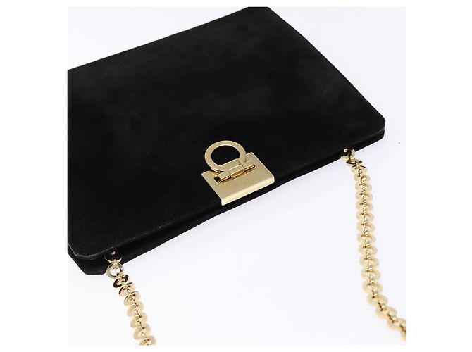 Borsa a spalla Gancini in suede nero e oro Auth BA5012 di Salvatore Ferragamo D'oro - vista 6