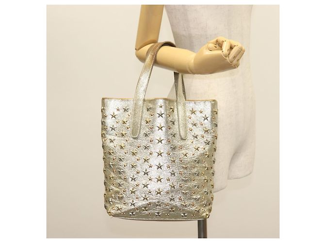 Borsa Tote in Pelle Jimmy Choo Studs Champagne Oro Auth bs28966 D'oro - vista 19