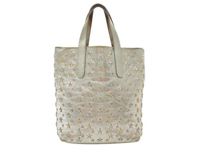 Borsa Tote in Pelle Jimmy Choo Studs Champagne Oro Auth bs28966 D'oro - vista 2