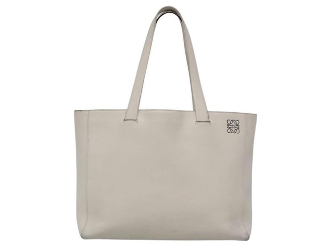 LOEWE Anagram East West Shopper Tote Bag Leder Weiß Silber Auth bs28939 - Ansicht 13