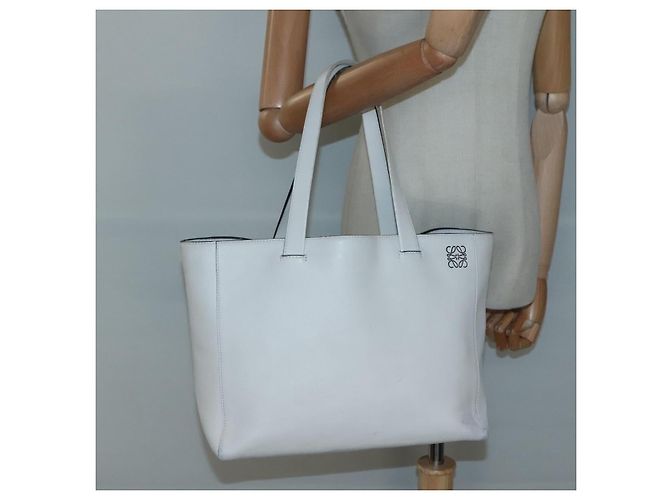 LOEWE Anagram East West Shopper Tote Bag Leder Weiß Silber Auth bs28939 - Ansicht 21