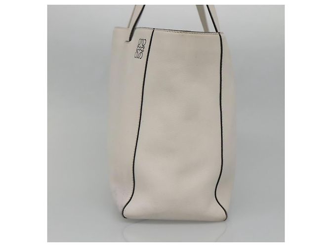 LOEWE Anagram East West Shopper Tote Bag Leder Weiß Silber Auth bs28939 - Ansicht 4