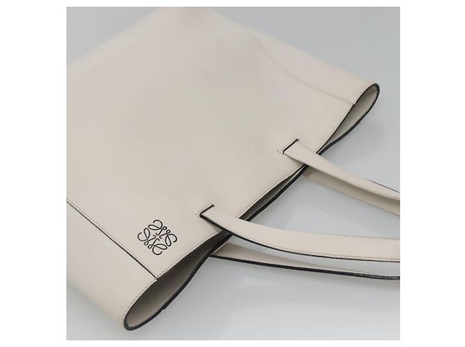 LOEWE Anagram East West Shopper Tote Bag Leder Weiß Silber Auth bs28939 - Ansicht 6