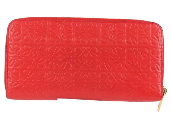 LOEWE Anagramm Langer Geldbeutel Leder Rot Auth 138577M - Ansicht 2