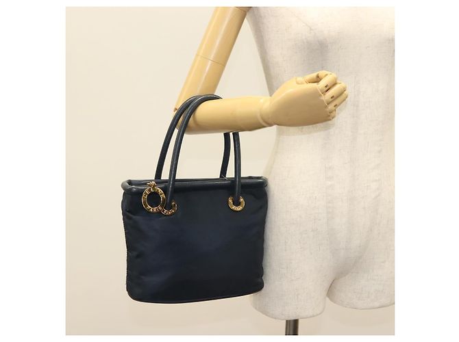 Céline Borsa a mano CELINE in nylon blu navy e oro Auth ep10381 D'oro - vista 25