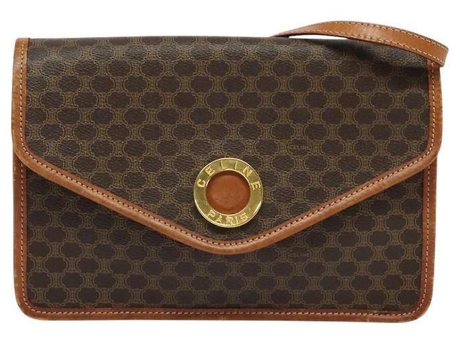 Céline Borsa a Spalla in Tela Macadam CELINE in Pelle PVC Marrone Oro Auth 139945 D'oro - vista 13