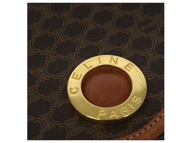 Céline Borsa a Spalla in Tela Macadam CELINE in Pelle PVC Marrone Oro Auth 139945 D'oro - vista 18