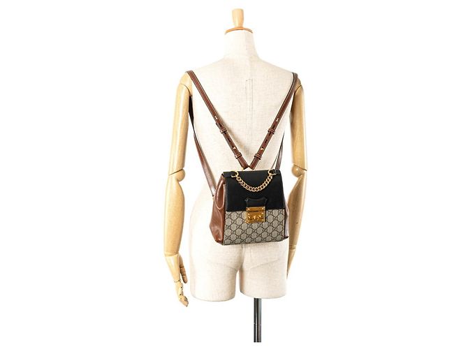 Gucci GG Supreme Padlock Rucksack Braun Schwarz Beige - Ansicht 11