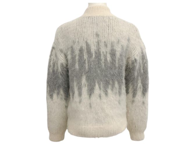 Pull zippé en alpaga gris / blanc à zigzag Peserico - vue 3