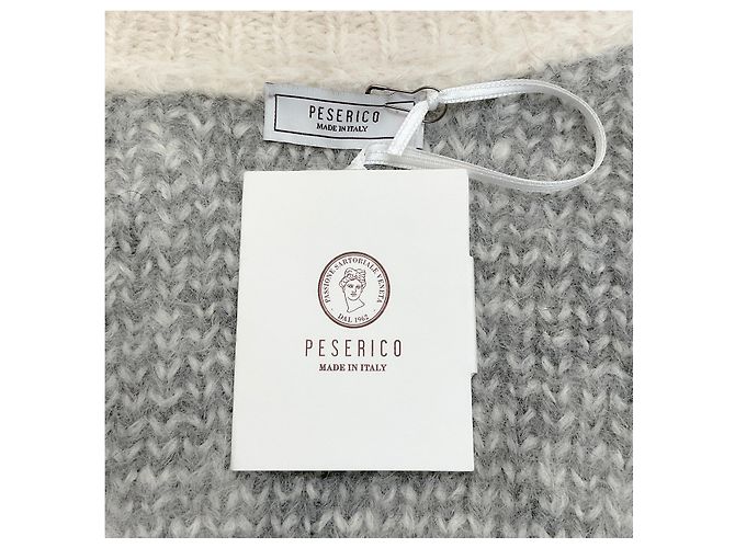 Pull zippé en alpaga gris / blanc à zigzag Peserico - vue 4