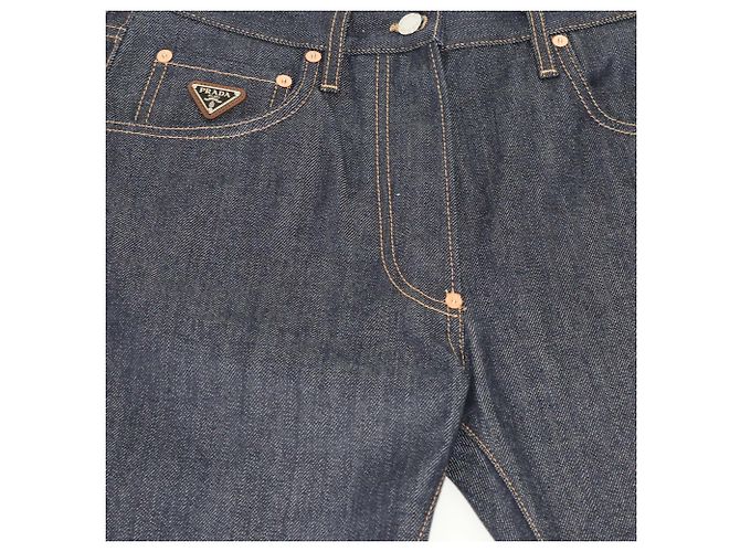 Pantalones rectos de mezclilla azul oscuro con botón de Prada - vista 4