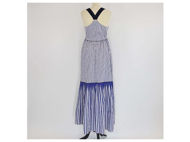 Vestido maxi sin mangas plisado a rayas azul y blanco de algodón Tommy Hilfiger - vista 3
