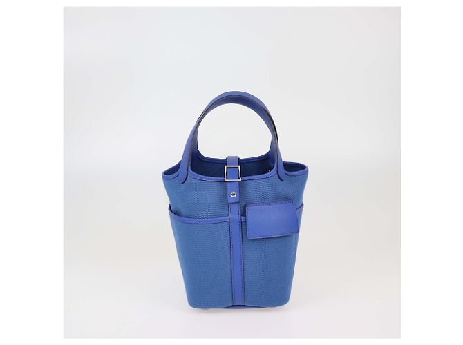 Borsa Picotin Lock 18 in Tela Cargo Geoland Blu Reale Swift & Blu Egee di Hermès - vista 3